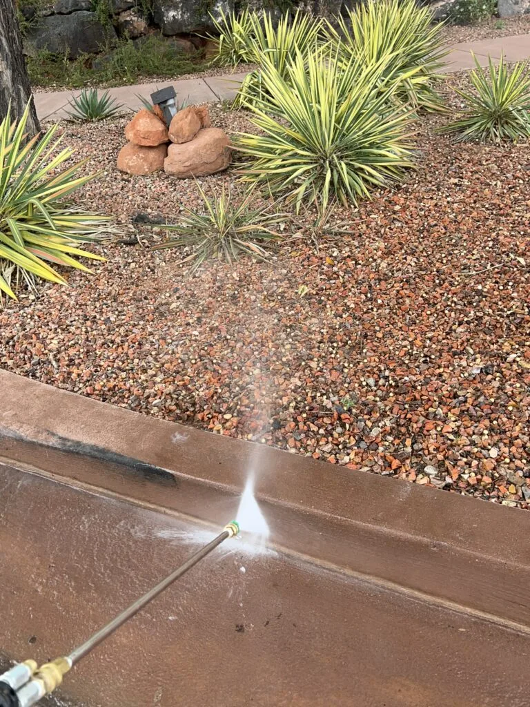 Residential hardscape surfaces during cleaning